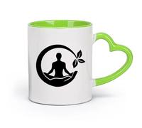 DEBINGY céramique Coffret cadeau pour tasse à latte avec anse Yoga Méditation Lotus Posture Abstrait Palmiers （11oz/320ml） Boissons chaudes, expresso Vert