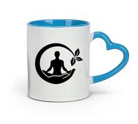 DEBINGY céramique Coffret cadeau pour tasse à latte avec anse Yoga Méditation Lotus Posture Abstrait Palmiers （11oz/320ml） Boissons chaudes, expresso Bleu