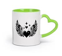 DEBINGY céramique Grandes tasses à thé, café et chocolat chaud Ailes d'ange Amour Coeur （11oz/320ml） Lave-vaisselle et micro-ondes, pour le bureau et la maison Vert