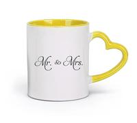 DEBINGY céramique Grandes tasses à thé, café et chocolat chaud Armoire de plafond minimaliste Mr Mrs （11oz/320ml） Tasse à café en céramique pour cappuccino, thé, lait Jaune
