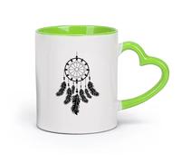 DEBINGY céramique Grandes tasses à thé, café et chocolat chaud Attrape-rêves, attrape-lune et plumes （11oz/320ml） Bureau, maison, café, lave-vaisselle et micro-ondes Vert