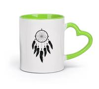 DEBINGY céramique Grandes tasses à thé, café et chocolat chaud Attrape-rêves, attrape-lune et plumes （11oz/320ml） Cadeau de bureau unique pour femme et homme Vert