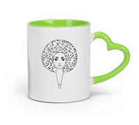 DEBINGY céramique Grandes tasses à thé, café et chocolat chaud Coiffure Afro Quitte Salon de Beauté Belle Femme （11oz/320ml） Pour expresso, service à thé Vert