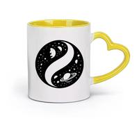 DEBINGY céramique Grandes tasses à thé, café et chocolat chaud Composition céleste Yin et Yang （11oz/320ml） Élégant et durable - Compatible micro-ondes et lave-vaisselle Jaune