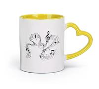 DEBINGY céramique Grandes tasses à thé, café et chocolat chaud ensemble de compositions musicales abstraites （11oz/320ml） Pour la maison ou le travail Jaune
