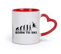 DEBINGY céramique Grandes tasses à thé, café et chocolat chaud Evolution de l'homme Ski Sport extrême Skieur （11oz/320ml） Pour expresso, service à thé Rouge