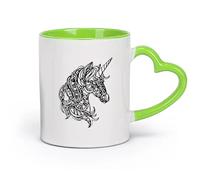 DEBINGY céramique Grandes tasses à thé, café et chocolat chaud Géométrie de licorne de style dessin animé （11oz/320ml） Pour boissons chaudes, latte, cappuccino Vert