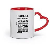DEBINGY céramique Grandes tasses à thé, café et chocolat chaud Paella Gaspacho Callos Cuisine espagnole （11oz/320ml） Excellent cadeau pour les amoureux Rouge