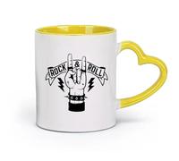 DEBINGY céramique Grandes tasses à thé, café et chocolat chaud Rock Hands, bar musical rétro cool （11oz/320ml） Lave-vaisselle et micro-ondes, pour le bureau et la maison Jaune