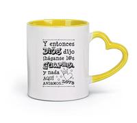 DEBINGY céramique Grandes tasses à thé, café et chocolat chaud Y Entonces Dios Dijo Citations espagnoles （11oz/320ml） Excellent cadeau pour les amoureux Jaune