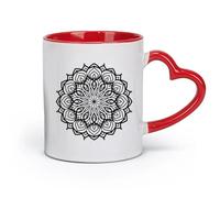 DEBINGY céramique Tasse à café art abstrait mandala dessiné à la main contour circulaire conception de base spirituel rond （11oz/320ml） Restaurant, bureau Rouge