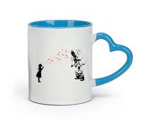 DEBINGY céramique Tasse à café, Astronaute et fille d'astronaute féminine à bulles en forme de cœur, style Banksy Street （11oz/320ml） Joli cadeau de Noël Bleu