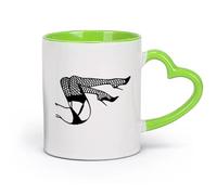 DEBINGY céramique Tasse à café avec anse - Céramique classique Affiche de sex-appeal Jambes Bas résille Boudoir （11oz/320ml） Pour lait, thé, eau de coca Vert