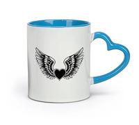 DEBINGY céramique Tasse à café avec anse - Céramique classique Ailes d'ange Amour Coeur （11oz/320ml） Pour café, soupe, thé, lait, latte, chocolat chaud, pour femmes et hommes Bleu