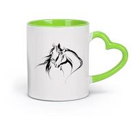DEBINGY céramique Tasse à café avec anse - Céramique classique Amour Romance Deux Têtes de Cheval Animaux （11oz/320ml） Utilisation au café ou au restaurant Vert