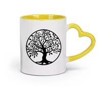 DEBINGY céramique Tasse à café avec anse - Céramique classique Arbre généalogique de la vie （11oz/320ml） Parfait pour les cuisines, restaurants et cafés, excellente idée cadeau Jaune
