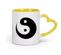DEBINGY céramique Tasse à café avec anse - Céramique classique Cercle Symbole d'Harmonie Équilibre Yin Yang （11oz/320ml） Pour expresso, service à thé Jaune