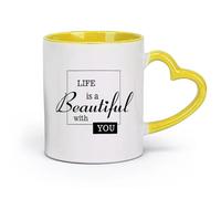 DEBINGY céramique Tasse à café avec anse - Céramique classique Citation inspirante : Salon de beauté romantique （11oz/320ml） Pour lait, thé, eau de coca Jaune