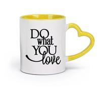 DEBINGY céramique Tasse à café avec anse - Céramique classique Citations « Faites ce que vous aimez faire » （11oz/320ml） Pour lait, thé, eau de coca Jaune