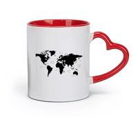 DEBINGY céramique Tasse à café avec anse - Céramique classique Modèle de carte du monde des océans continentaux （11oz/320ml） Pour le thé Café chaud Rouge