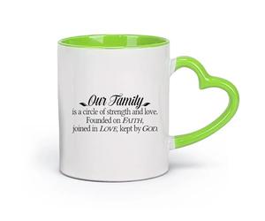 DEBINGY céramique Tasse à café avec anse - Céramique classique Notre famille est un cercle de force et d'amour （11oz/320ml） Pour hommes et femmes Vert