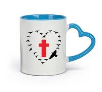 DEBINGY céramique Tasse à café avec anse - Céramique classique Oiseaux croisés Âme religieuse Beau film Meubles （11oz/320ml） Pour expresso, service à thé Bleu