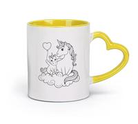 DEBINGY céramique Tasse à café avec anse - Céramique classique une jolie mère de licorne licorne （11oz/320ml） Parfait pour les cuisines, restaurants et cafés, excellente idée cadeau Jaune