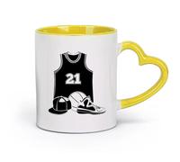 DEBINGY céramique Tasse à café avec anse - Céramique classique Uniforme de basket-ball pour garçon （11oz/320ml） Lave-vaisselle et micro-ondes, pour le bureau et la maison Jaune