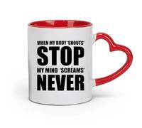 DEBINGY céramique Tasse à café Citations de gymnastique, de motivation pour les centres de remise en forme, d'exercices, ne jamais s'arrêter （11oz/320ml） Toutes occasions Rouge