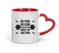 DEBINGY céramique Tasse à café Citations de gymnastique : « No Pain No Gain » (sans douleur, sans gain) Phrases de motivation pour les exercices de fitness （11oz/320ml） Café ou cadeau Rouge