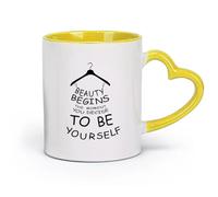DEBINGY céramique Tasse à café, Citations sur la confiance en soi La beauté commence par être soi-même Salon inspirant （11oz/320ml） Lave-vaisselle Jaune