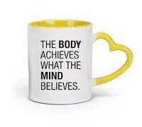 DEBINGY céramique Tasse à café, Citations sur la gymnastique : Le corps peut réaliser ce que l'esprit désire. Citations de motivation pour l'exercice. （11oz/320ml） Toutes occasions Jaune