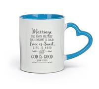 DEBINGY céramique Tasse à café, Citations sur le mariage chrétien Le mariage a une base solide L'amour est doux Versets bibliques （11oz/320ml） Joli cadeau de Noël Bleu