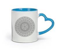 DEBINGY céramique Tasse à café conception de mandala rond abstrait ornement géométrique circulaire tribal emblème contre un （11oz/320ml） Joli cadeau de Noël Bleu