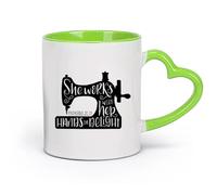 DEBINGY céramique Tasse à café Couture Elle travaille avec ses mains Salle de dessin Studio Verset biblique chrétien （11oz/320ml） Joli cadeau de Noël Vert