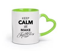 DEBINGY céramique Tasse à café élégante Citation de tatouage « Keep Calm And Carry On » : Logo du studio de tatouage （11oz/320ml） Café ou cadeau Vert