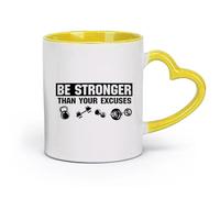 DEBINGY céramique Tasse à café élégante Est plus fort que vos excuses Entraînement d'exercices avec haltères dans un centre de remise en forme （11oz/320ml） Joli cadeau de Noël Jaune