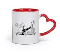 DEBINGY céramique Tasse à café élégante Livres avec stylos Salle d'écrivain Salle de lecture Bibliothèque Éducation École maternelle （11oz/320ml） Joli cadeau de Noël Rouge