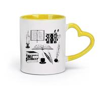 DEBINGY céramique Tasse à café élégante Livres Bibliothèque vintage Rat de bibliothèque Université Éducation Salle de lecture blanche （11oz/320ml） Pour expresso Jaune