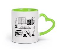 DEBINGY céramique Tasse à café élégante Livres Bibliothèque vintage Rat de bibliothèque Université Éducation Salle de lecture blanche （11oz/320ml） Pour expresso Vert