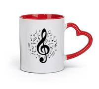 DEBINGY céramique Tasse à café en céramique Notes Musique Écriture de chansons Mélodie Tonalité Aiguë （11oz/320ml） Pour thé, café et boissons chaudes Rouge