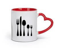 DEBINGY céramique Tasse à café Fourchette Couteau Cuillère Ustensiles de cuisine Restaurant Nourriture （11oz/320ml） Pour thé, café et boissons chaudes Rouge