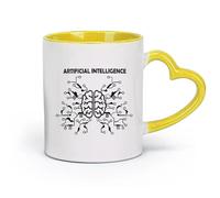 DEBINGY céramique Tasse à café Intelligence artificielle Cerveau Réseau neuronal Entreprise de technologie informatique （11oz/320ml） Joli cadeau de Noël Jaune