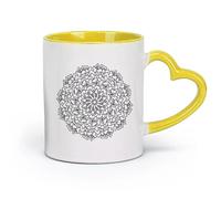 DEBINGY céramique Tasse à café, mandala abstrait de diverses formes géométriques en forme de cercle avec divers motifs （11oz/320ml） Joli cadeau de Noël Jaune