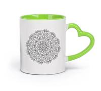DEBINGY céramique Tasse à café, mandala abstrait de diverses formes géométriques en forme de cercle avec divers motifs （11oz/320ml） Joli cadeau de Noël Vert