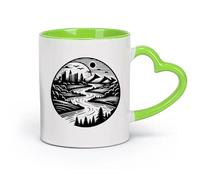 DEBINGY céramique Tasse à café Motif circulaire représentant un horizon urbain et une rivière sinueuse （11oz/320ml） Cadeau de bureau unique pour femme et homme Vert