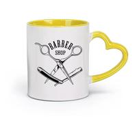 DEBINGY céramique Tasse à café, Salon de coiffure, coupe de cheveux, ciseaux, rasage, coupe de cheveux, salon de coiffure, rasage （11oz/320ml） Pour expresso Jaune