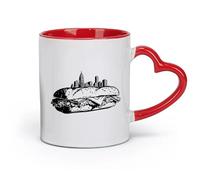 DEBINGY céramique Tasse à café silhouette d'une ligne d'horizon urbaine imposante parfaitement équilibrée sur un délicieux sandwich （11oz/320ml） Joli cadeau de Noël Rouge