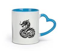 DEBINGY céramique Tasse à café, un dragon caractères chinois signe du zodiaque silhouette zodiaque chinois symbole du dragon （11oz/320ml） Café ou cadeau Bleu