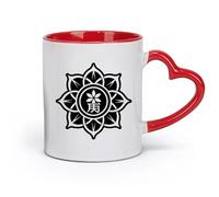 DEBINGY céramique Tasse à café une icône de style glyphe représentant un symbole bouddhiste floral （11oz/320ml） Pour café, soupe, thé, lait, latte, chocolat chaud, pour femmes et hommes Rouge